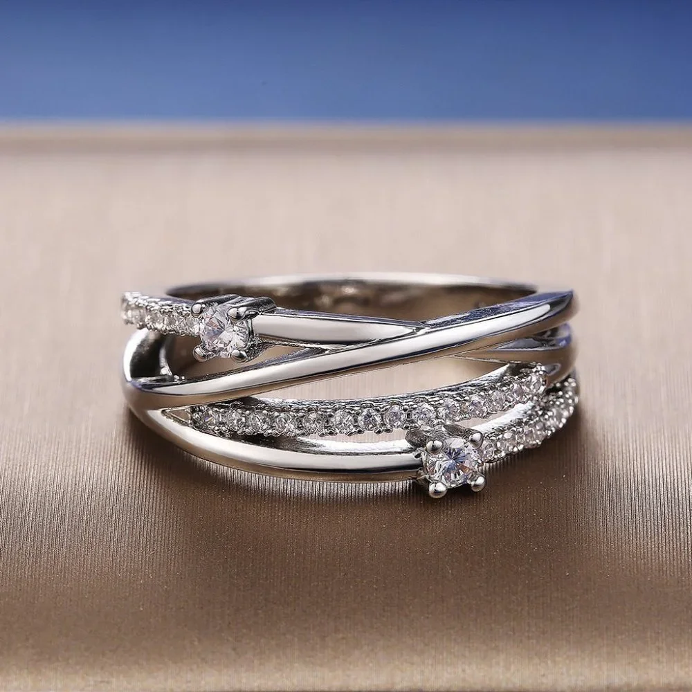 💎 Multi Layer Beautiful White Shiny Zircon Trendy Stackable Ring Women PD296